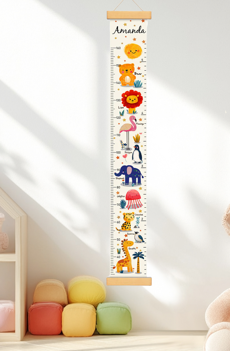 Règle de hauteur personnalisée en toile suspendue avec animaux mignons