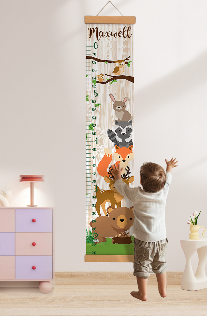 Personalized Forest Animals Hanging Canvas Height Ruler