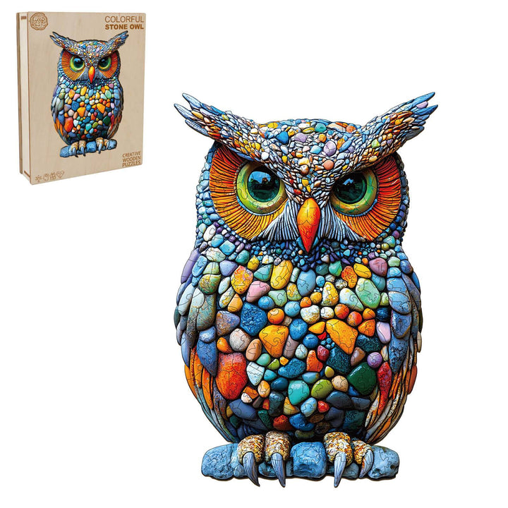 Colorful Stone Owl Wooden Jigsaw Puzzle