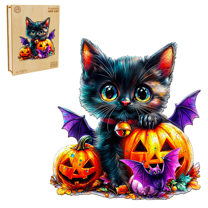 Pumpkin and Cat Wooden Jigsaw Puzzle