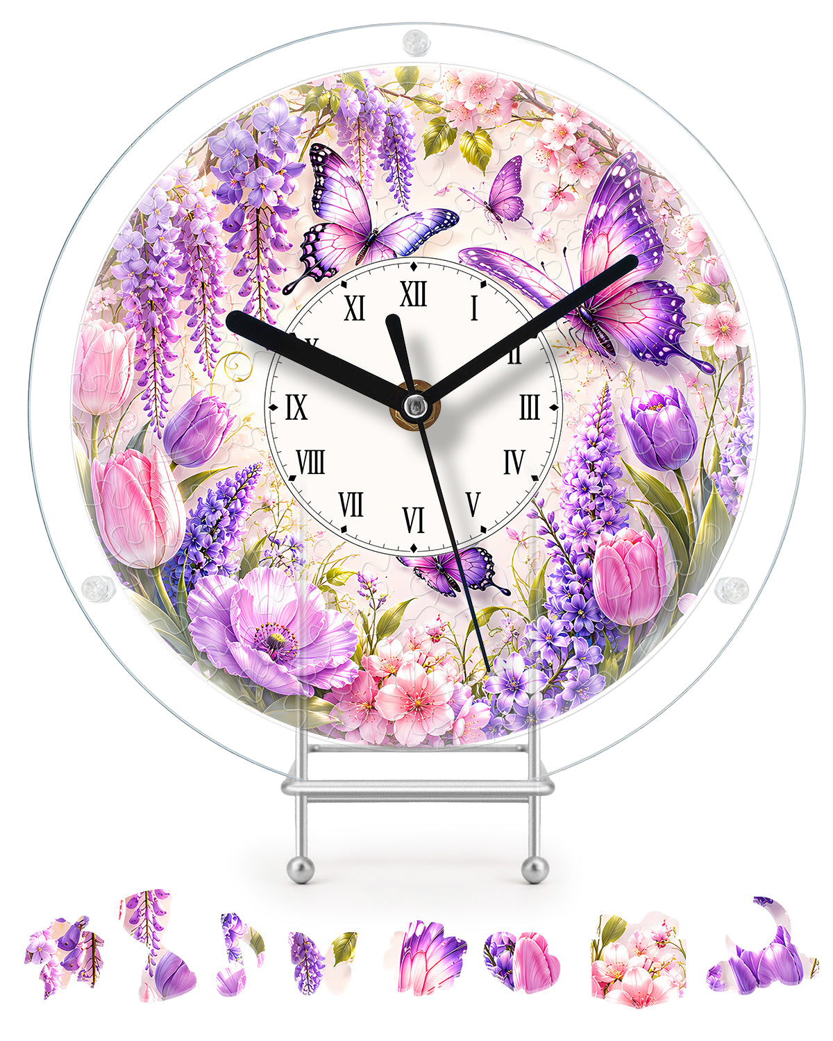 DIY Acrylpuzzle-Uhr Bausatz - Lila Glyzinien Schmetterlinge