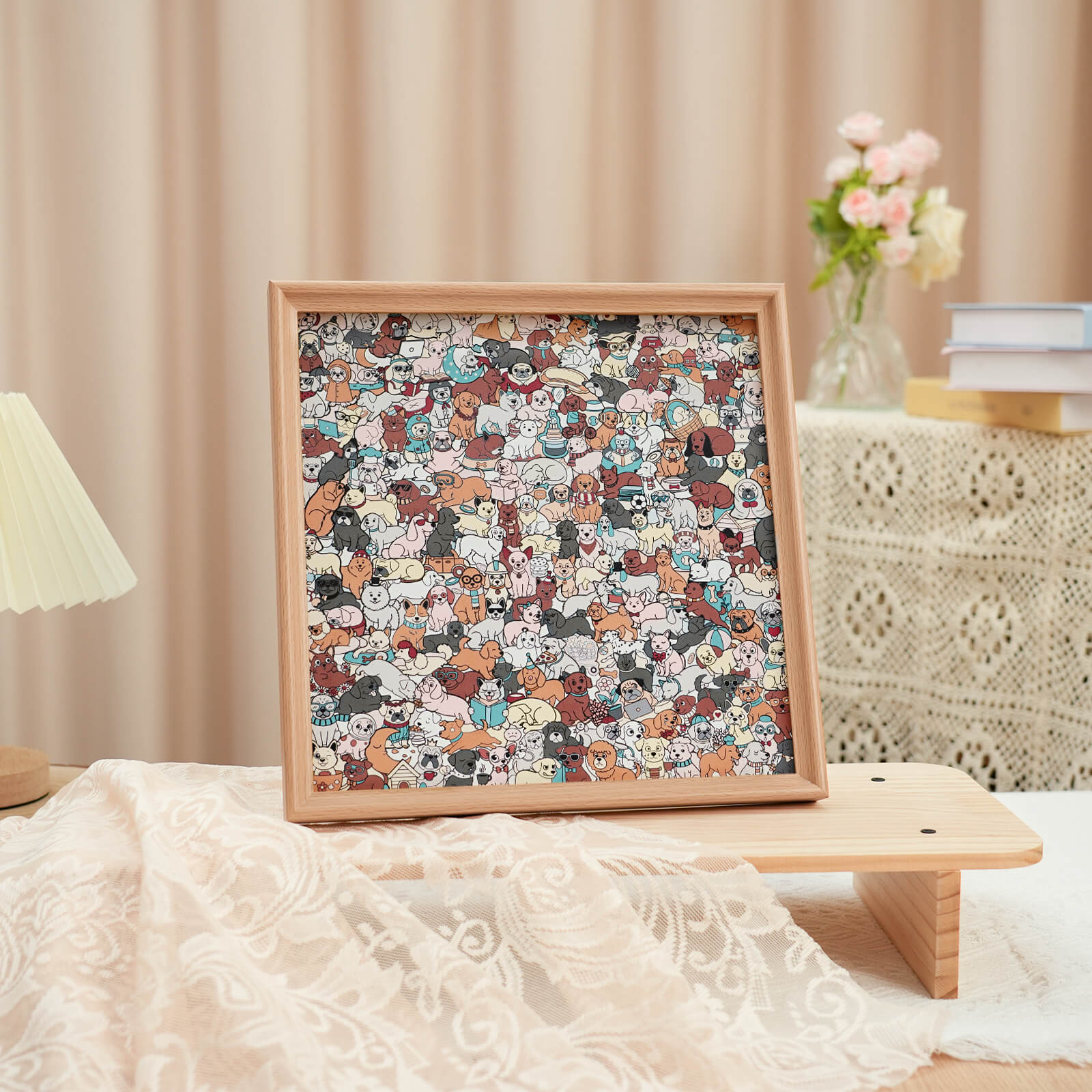 Puzzle carré en bois 195 pièces couleur Morandi en forme de chien mignon