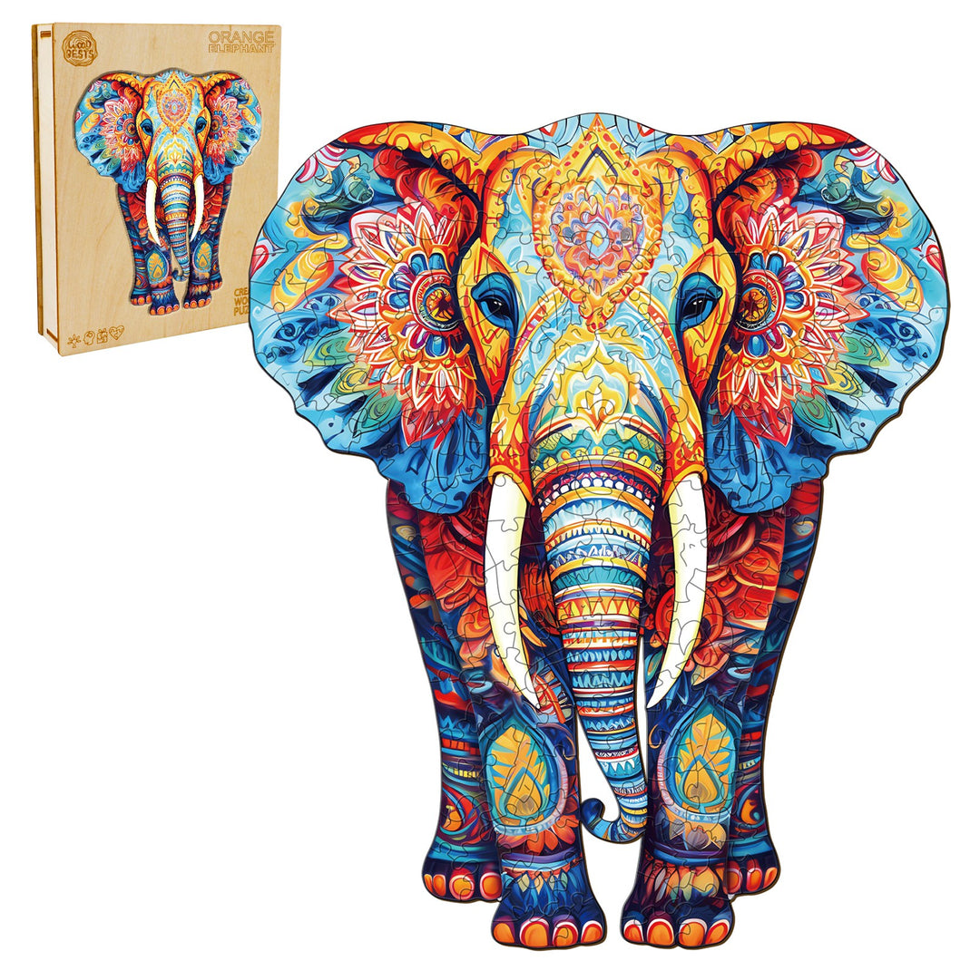 Orange Elephant Wooden Jigsaw Puzzle-Woodbests