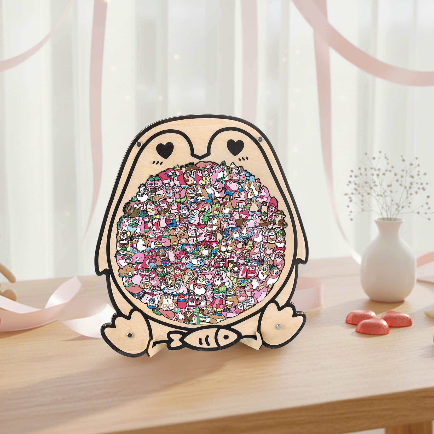 Puzzle en bois en forme de pingouin mignon