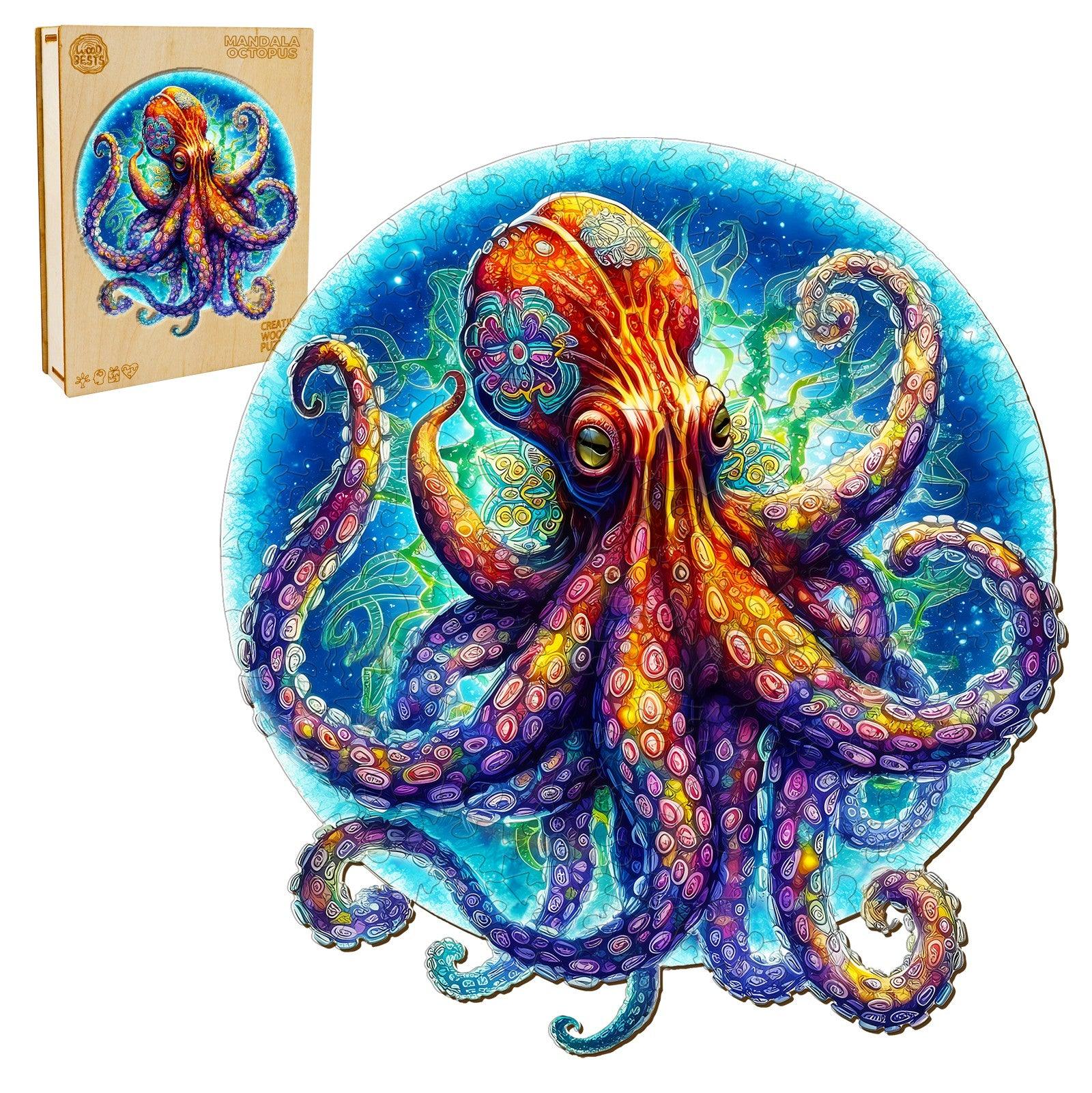 WETUFIN Wooden Jigsaw Puzzle For Adults - Octopus Style Unique Shape Puzzle, 11.2x11.2 Inches