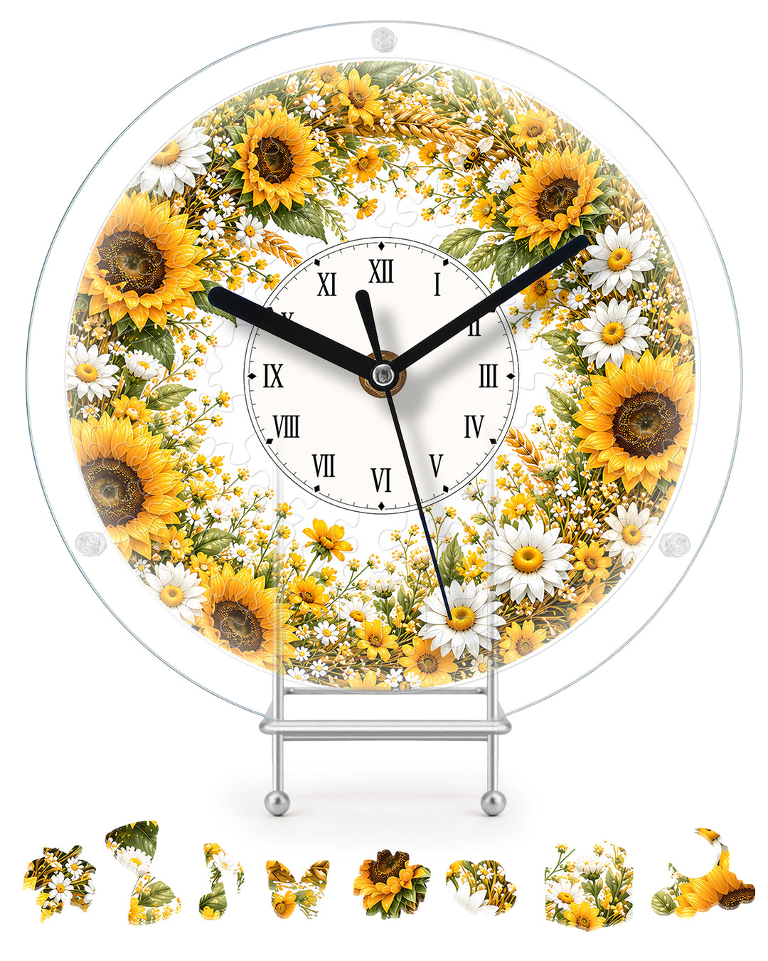 DIY Acrylic Puzzle Clock Kit - Golden Sunflower Field