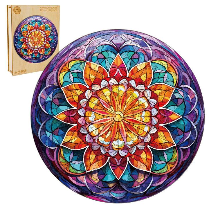 Church Glass Mandala Wooden Jigsaw Puzzle-Woodbests