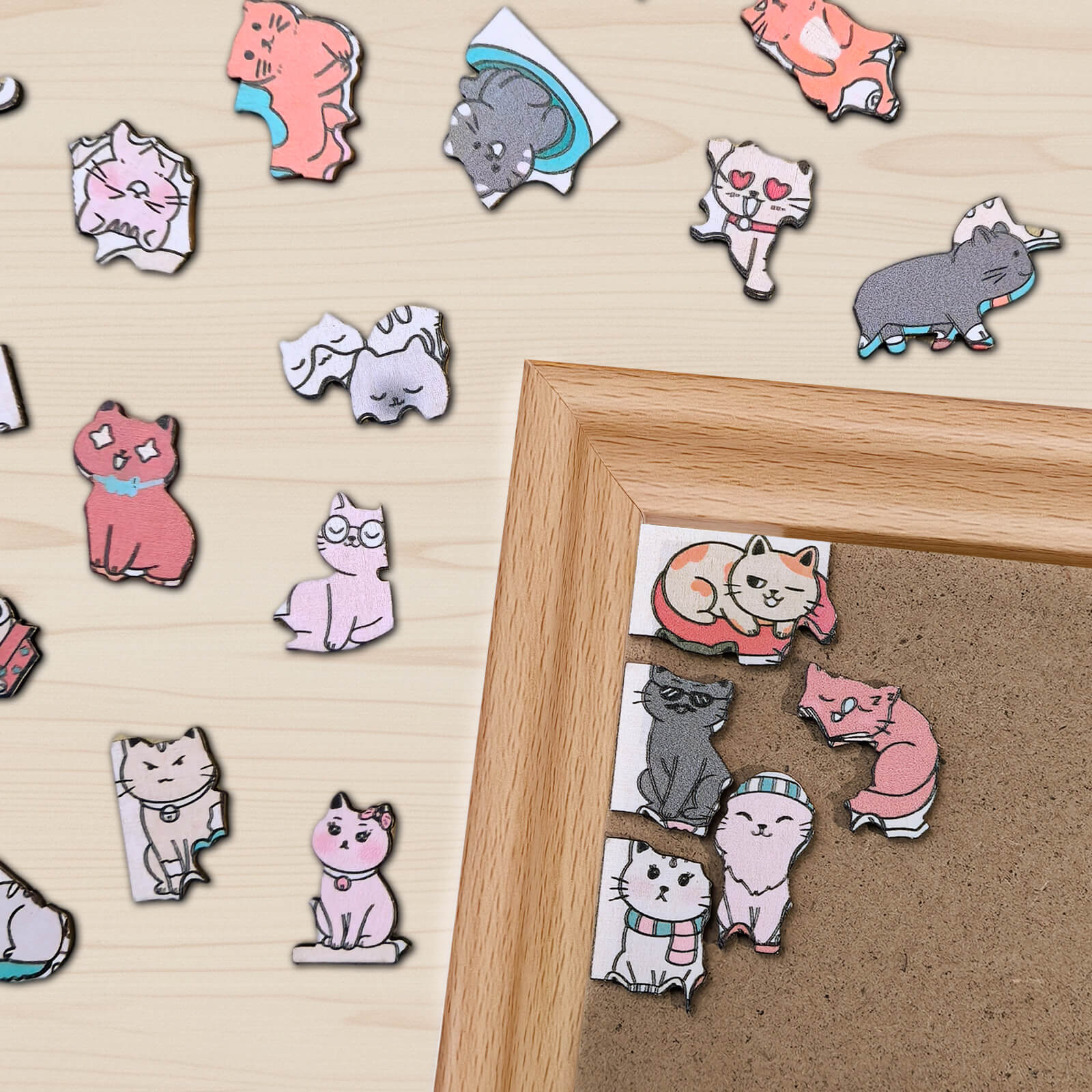Puzzle carré en bois 200 pièces couleur Morandi en forme de chat adorable