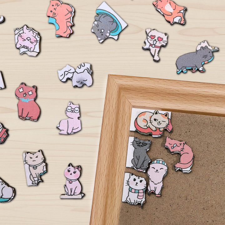 200 Pcs Morandi-Colored Lovely Cat Shaped Square Wooden Jigsaw Puzzle