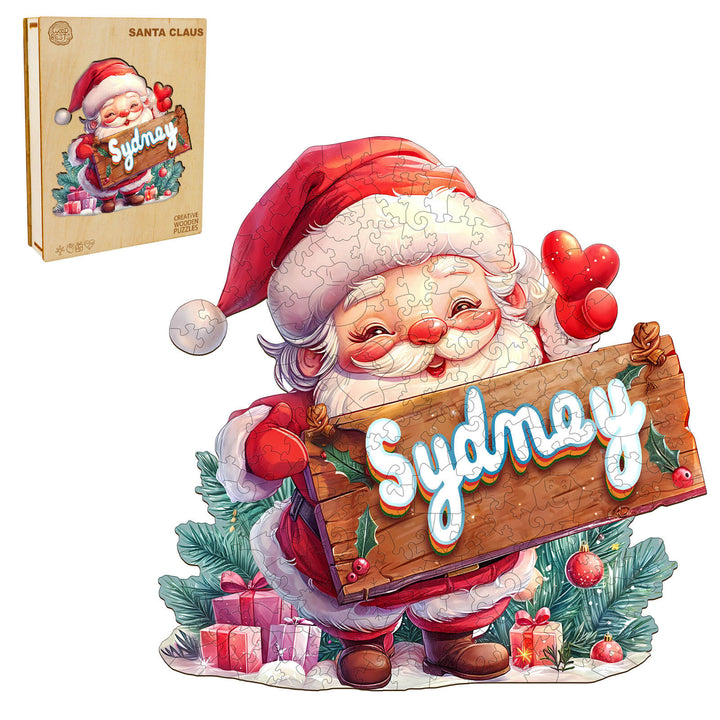 Santa Claus Custom Name Wooden Jigsaw Puzzle - Woodbests