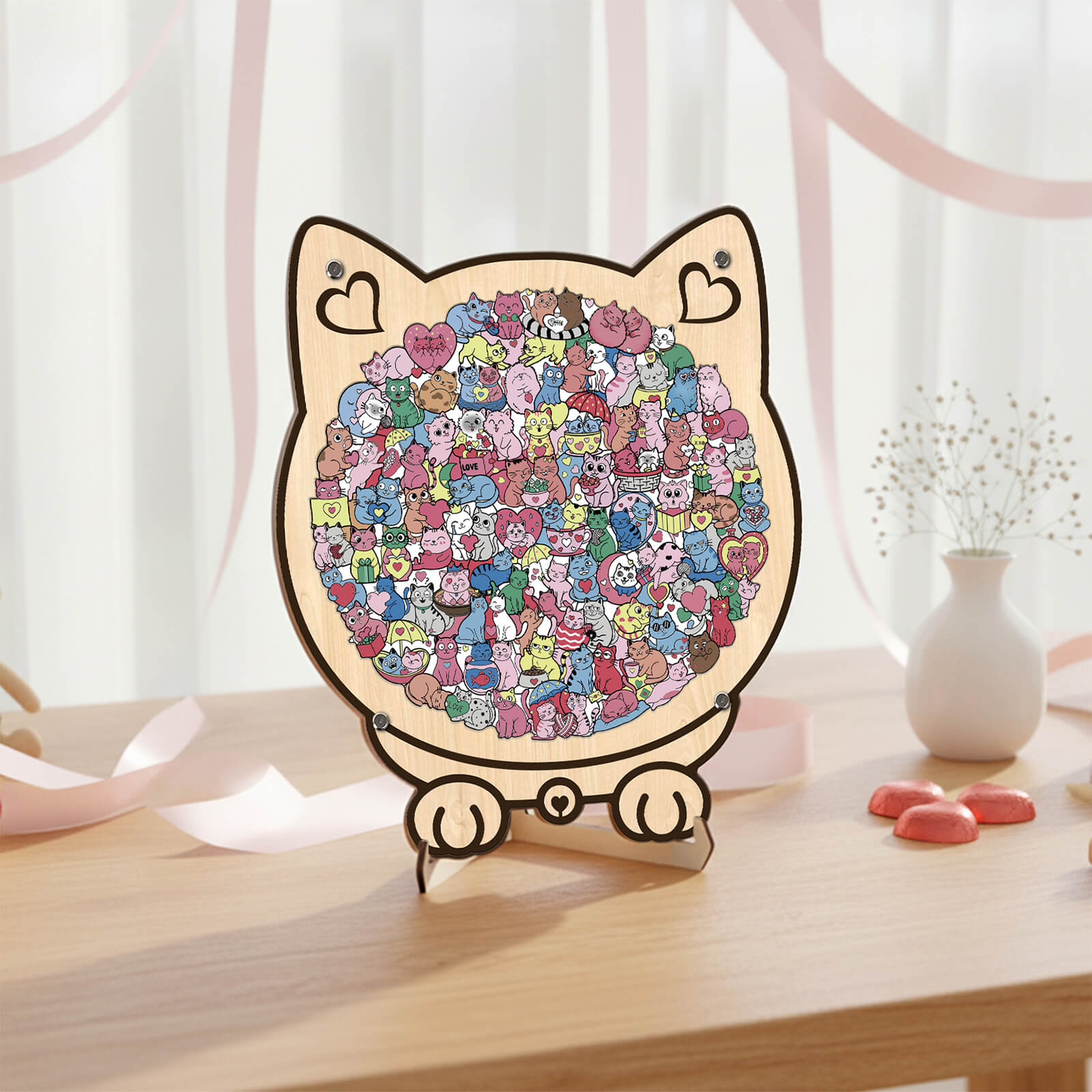 Puzzle en bois en forme de chaton mignon