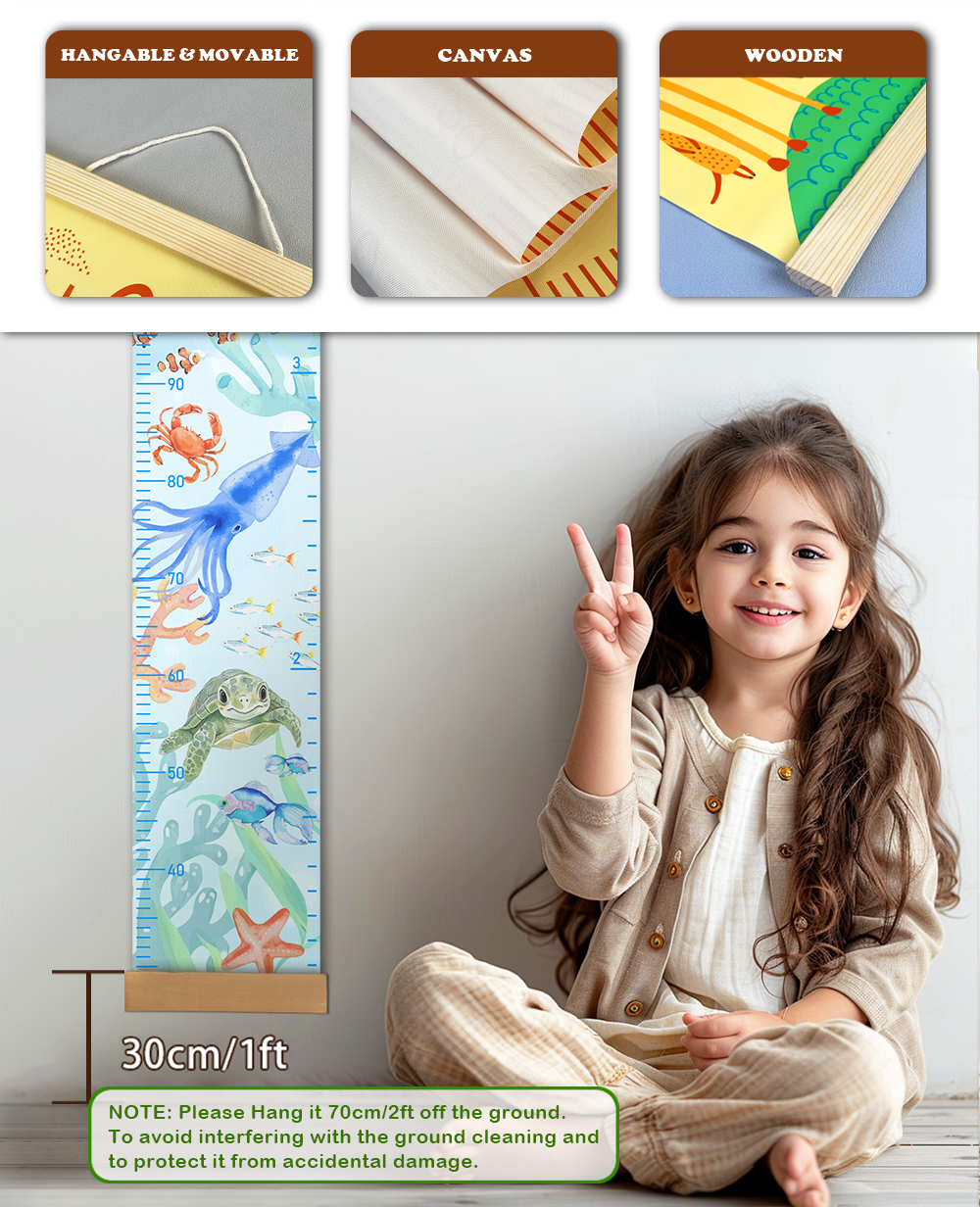Painted marine animals Hanging Canvas Height Ruler