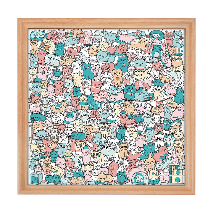 200 Pcs Morandi-Colored Lovely Cat Shaped Square Wooden Jigsaw Puzzle
