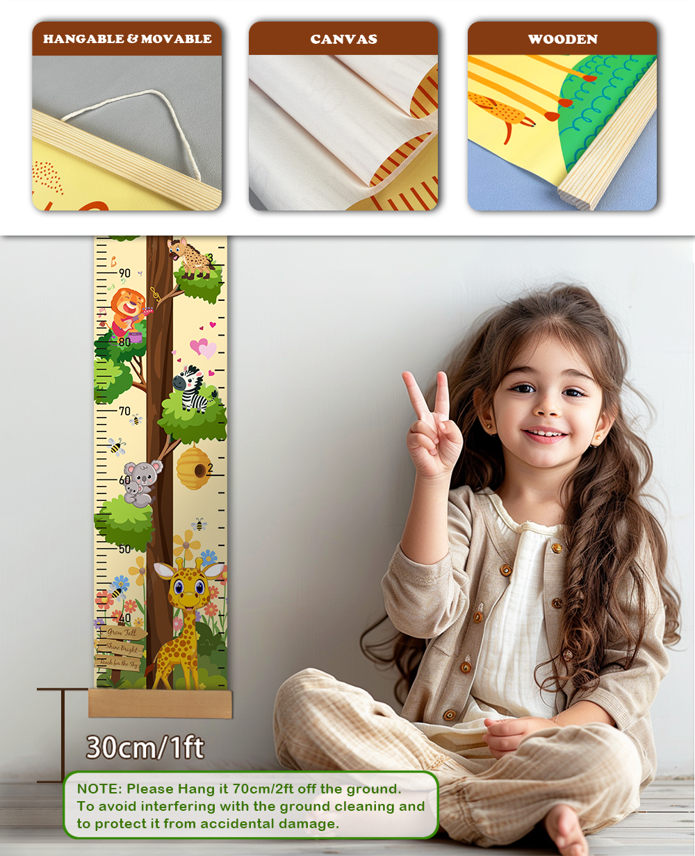 Personalized Painted Trees and Animals Hanging Canvas Height Ruler