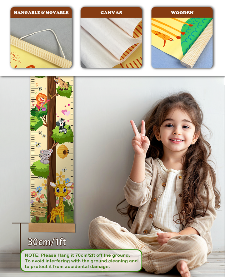 Personalized Painted Trees and Animals Hanging Canvas Height Ruler