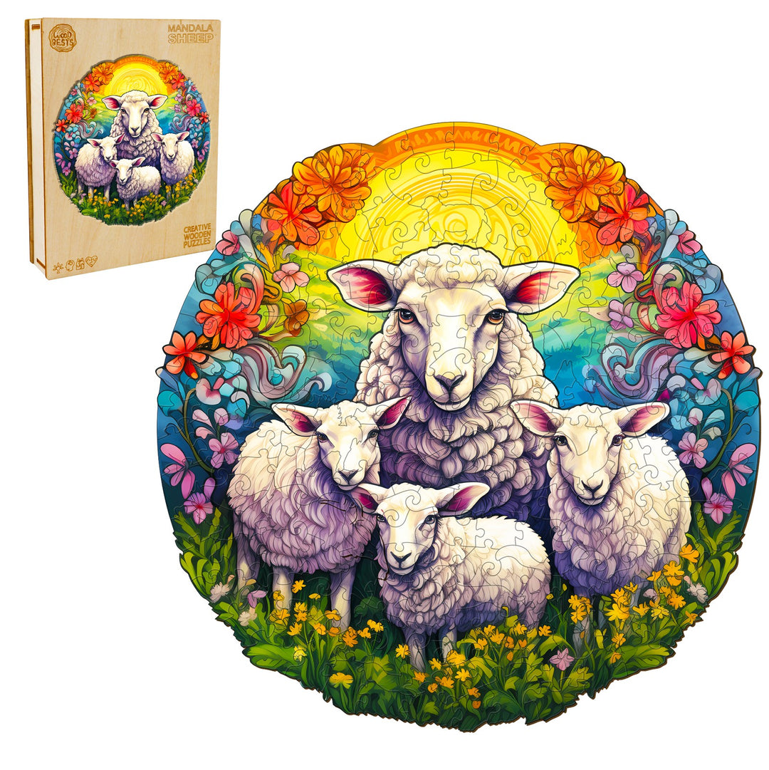 Mandala Sheep Wooden Jigsaw Puzzle-Woodbests