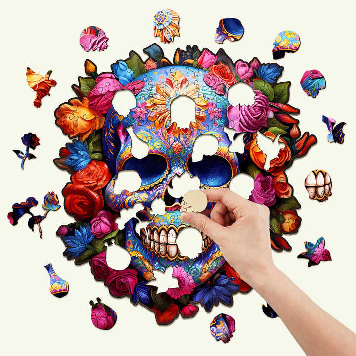 Flowers and Skulls Wooden Jigsaw Puzzle