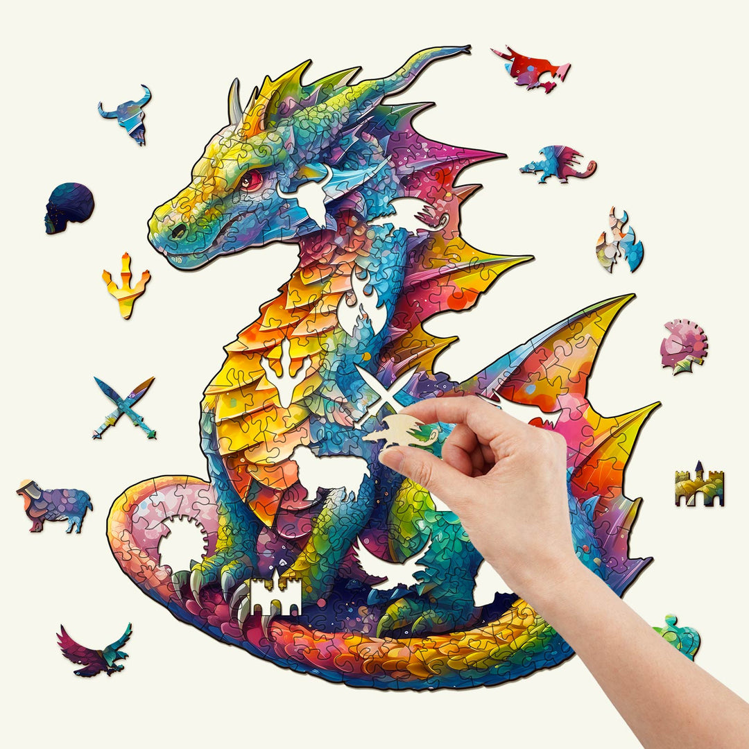 Puzzle en bois Dragon coloré 1