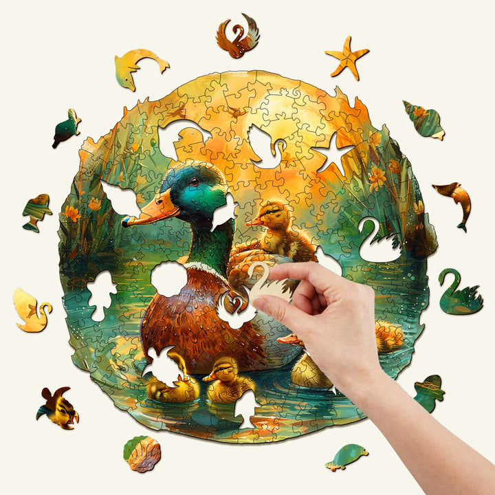 Mother Duck And Ducklings Wooden Jigsaw Puzzle