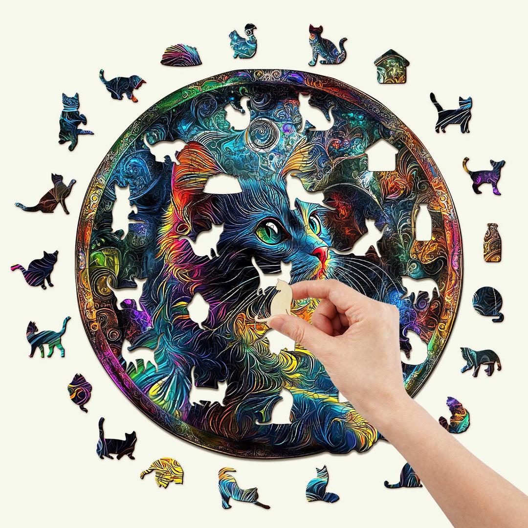 Acid Cat Wooden Jigsaw Puzzle