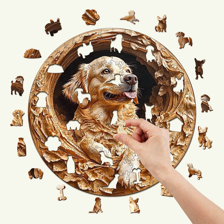 3D Golden Retriever-1 Wooden Jigsaw Puzzle - By Woodbests