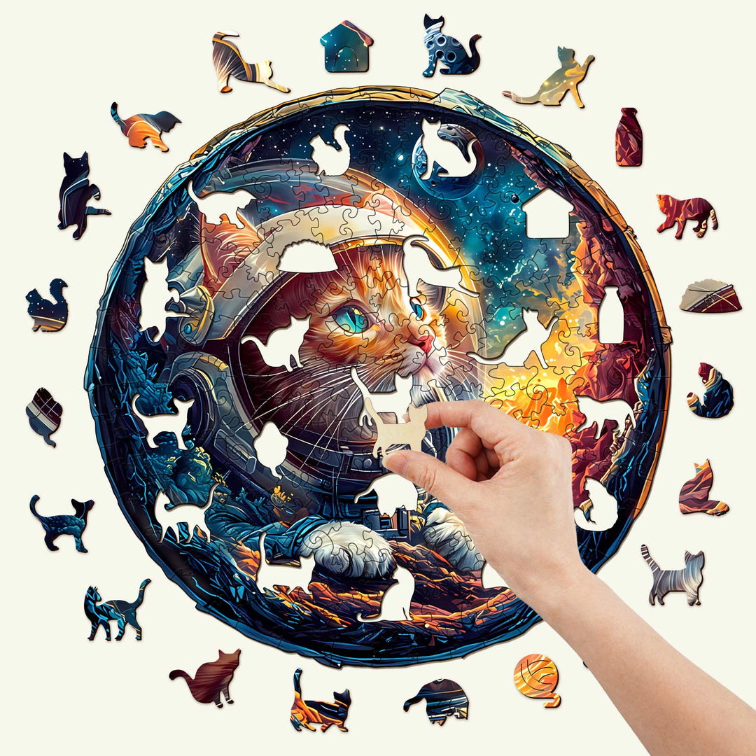 3D Space Cat Wooden Jigsaw Puzzle