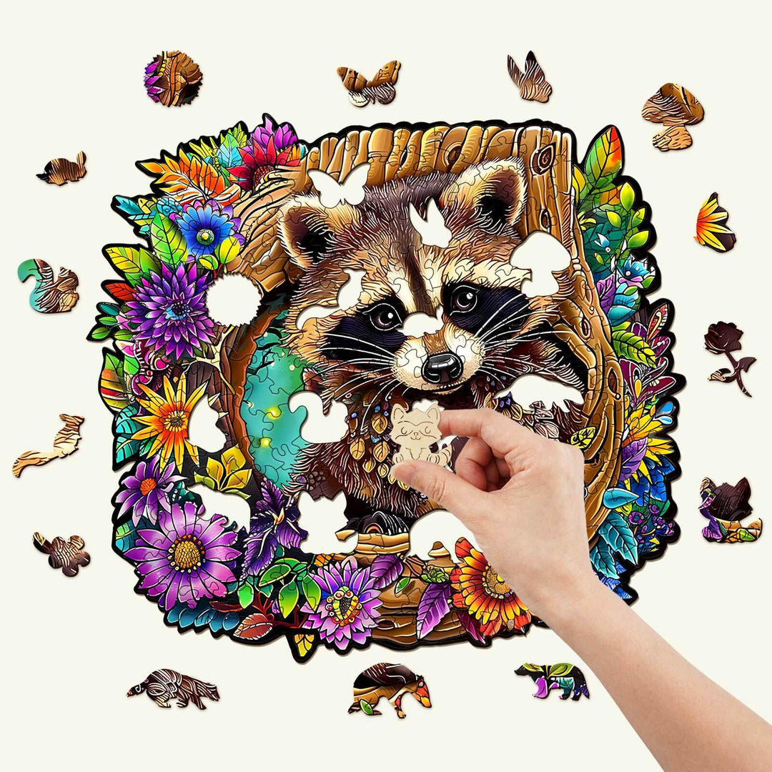 Raccoon's Secret Tree Den Wooden Jigsaw Puzzle