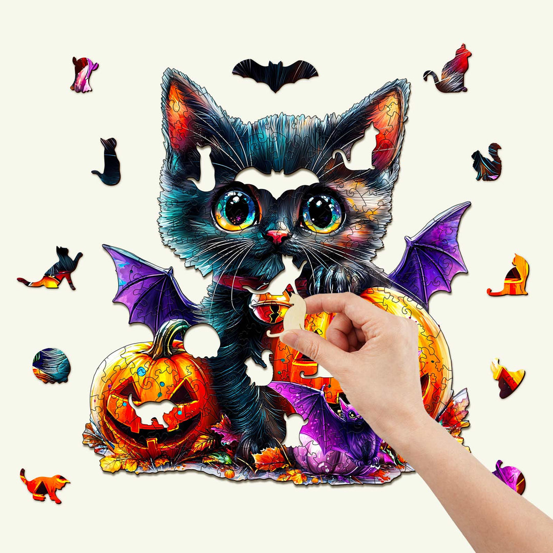 Pumpkin and Cat Wooden Jigsaw Puzzle - Woodbests