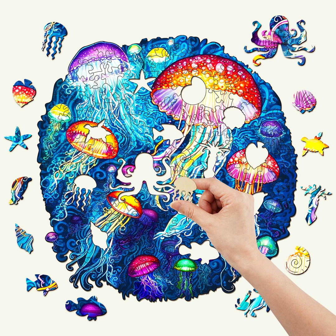 Colorful Jellyfish Wooden Jigsaw Puzzle