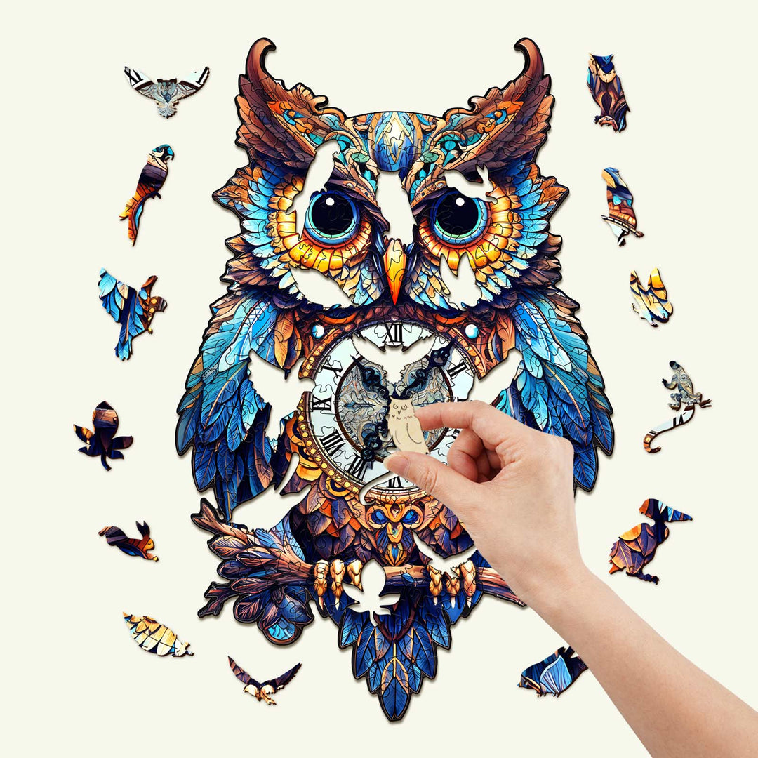 Owl Clocks Wooden Jigsaw Puzzle