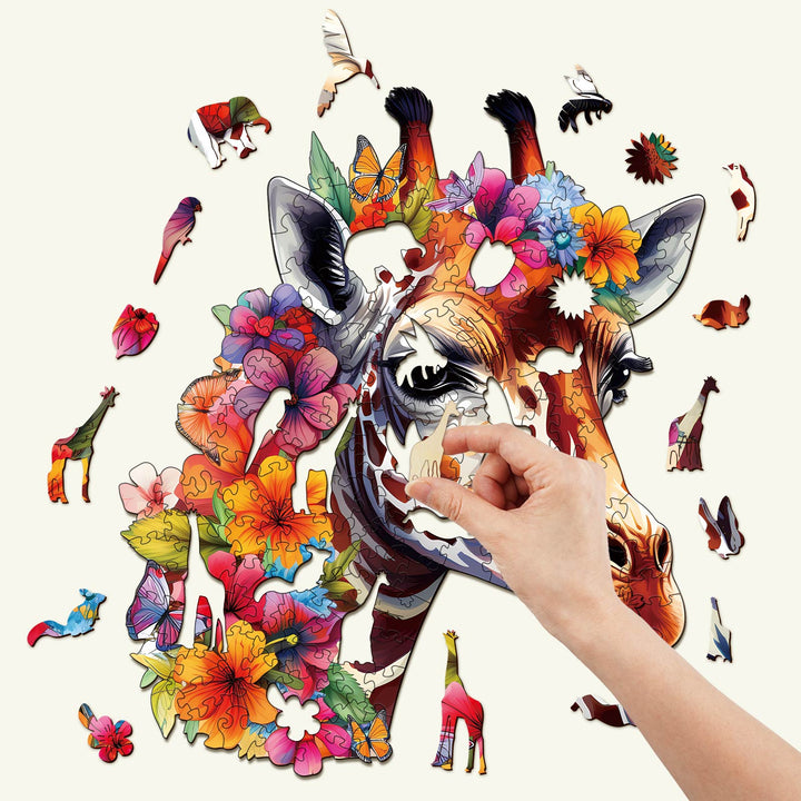 Puzzle en bois Fleurs et girafes