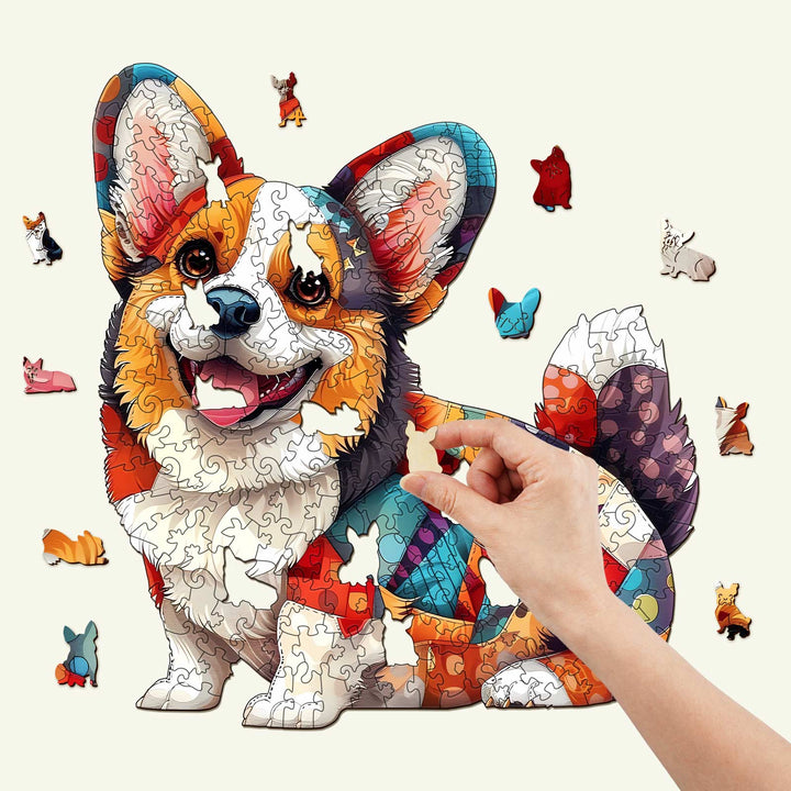 Patchwork Corgi Wooden Jigsaw Puzzle