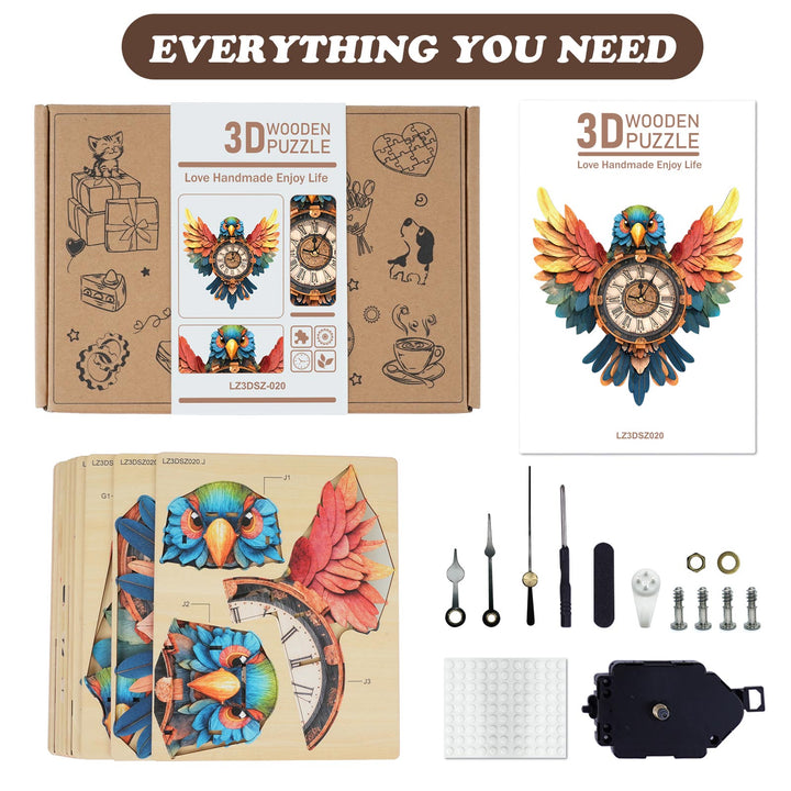 Parrot – DIY Wooden Clock, 3D Puzzle Craft Kit