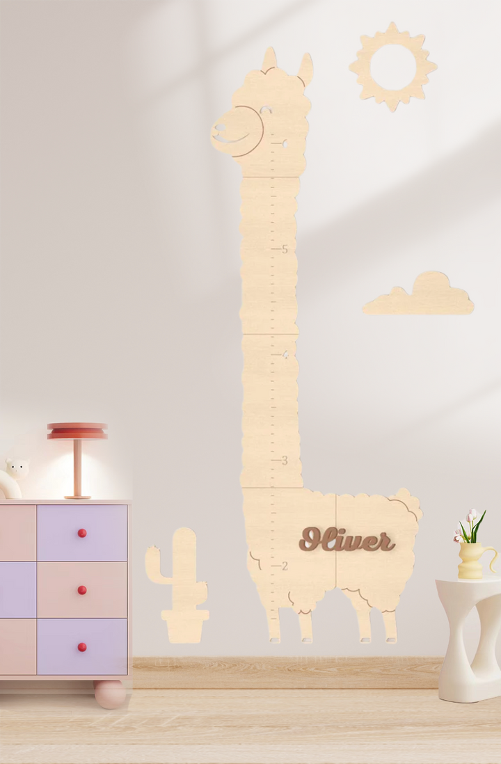 Personalisierte Holz-Alpaka-Wachstumsdiagramm Kinderzimmer Dekoration
