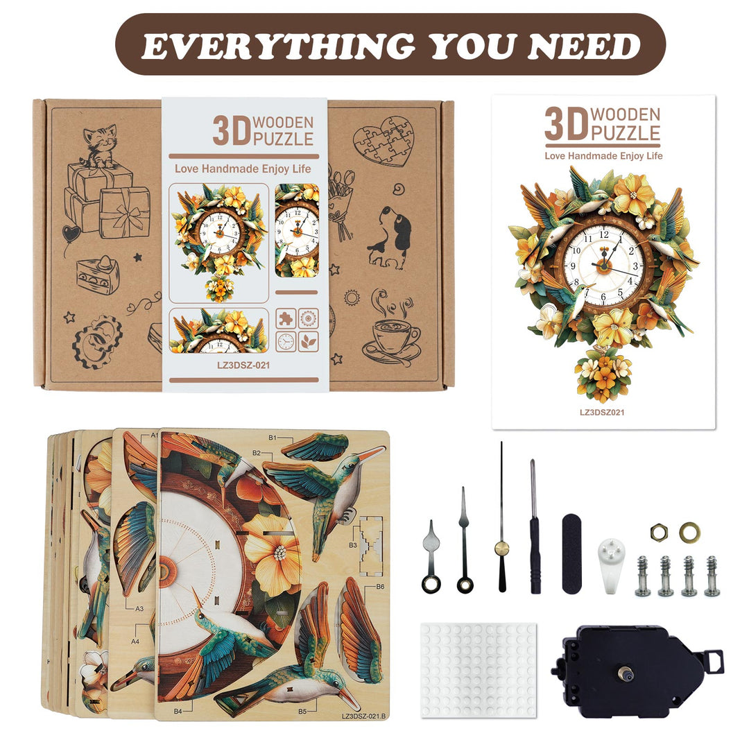 Hummingbird– DIY Wooden Clock, 3D Puzzle Craft Kit