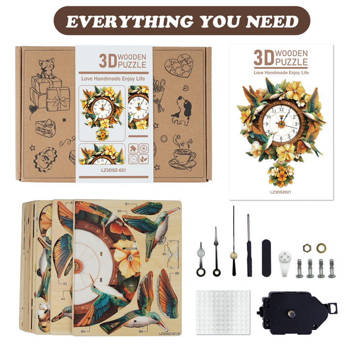 Hummingbird– DIY Wooden Clock, 3D Puzzle Craft Kit