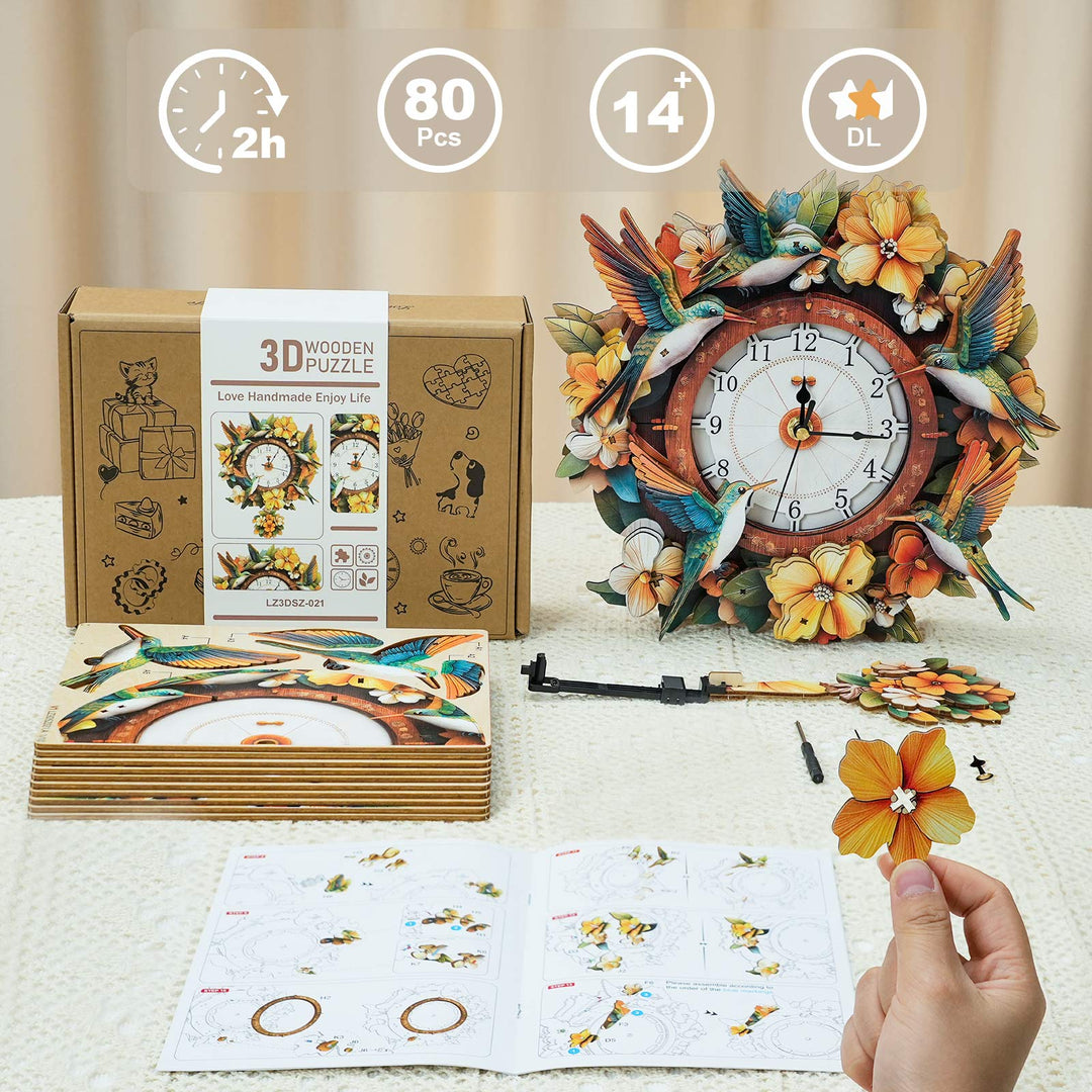 Hummingbird– DIY Wooden Clock, 3D Puzzle Craft Kit