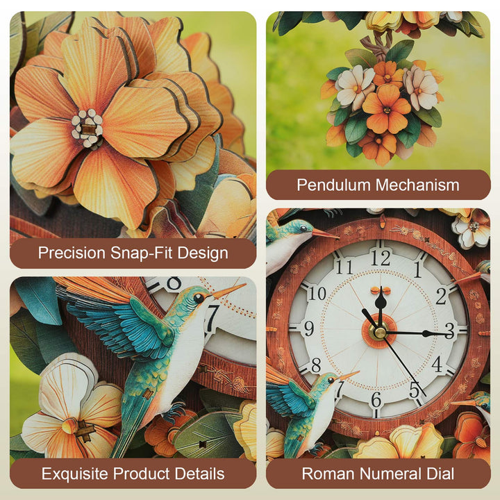 Hummingbird– DIY Wooden Clock, 3D Puzzle Craft Kit