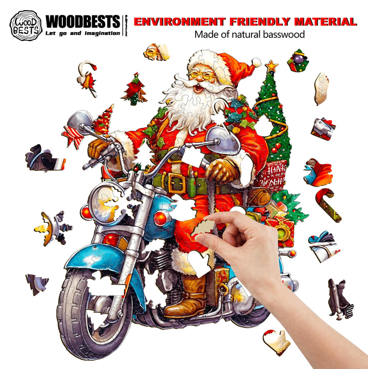Motorcycle Santa Wooden Jigsaw Puzzle-Woodbests