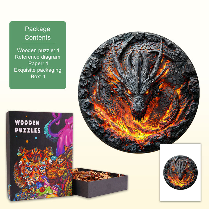 3D flame wall dragon Wooden Jigsaw Puzzle