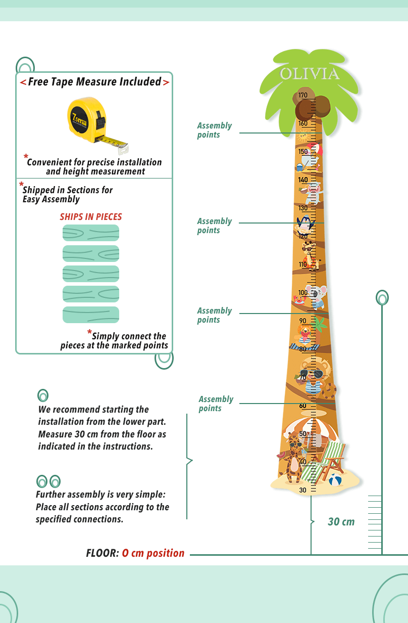 Personalized Wooden Coconut Palm Beach Growth Chart Ruler