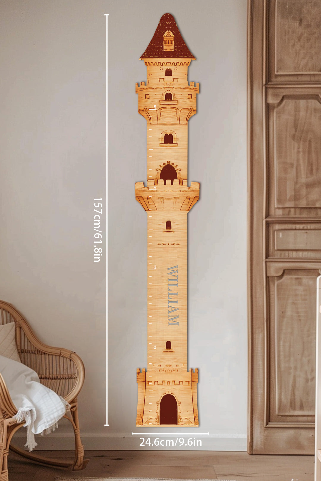 Règle de croissance personnalisée en bois en forme de château