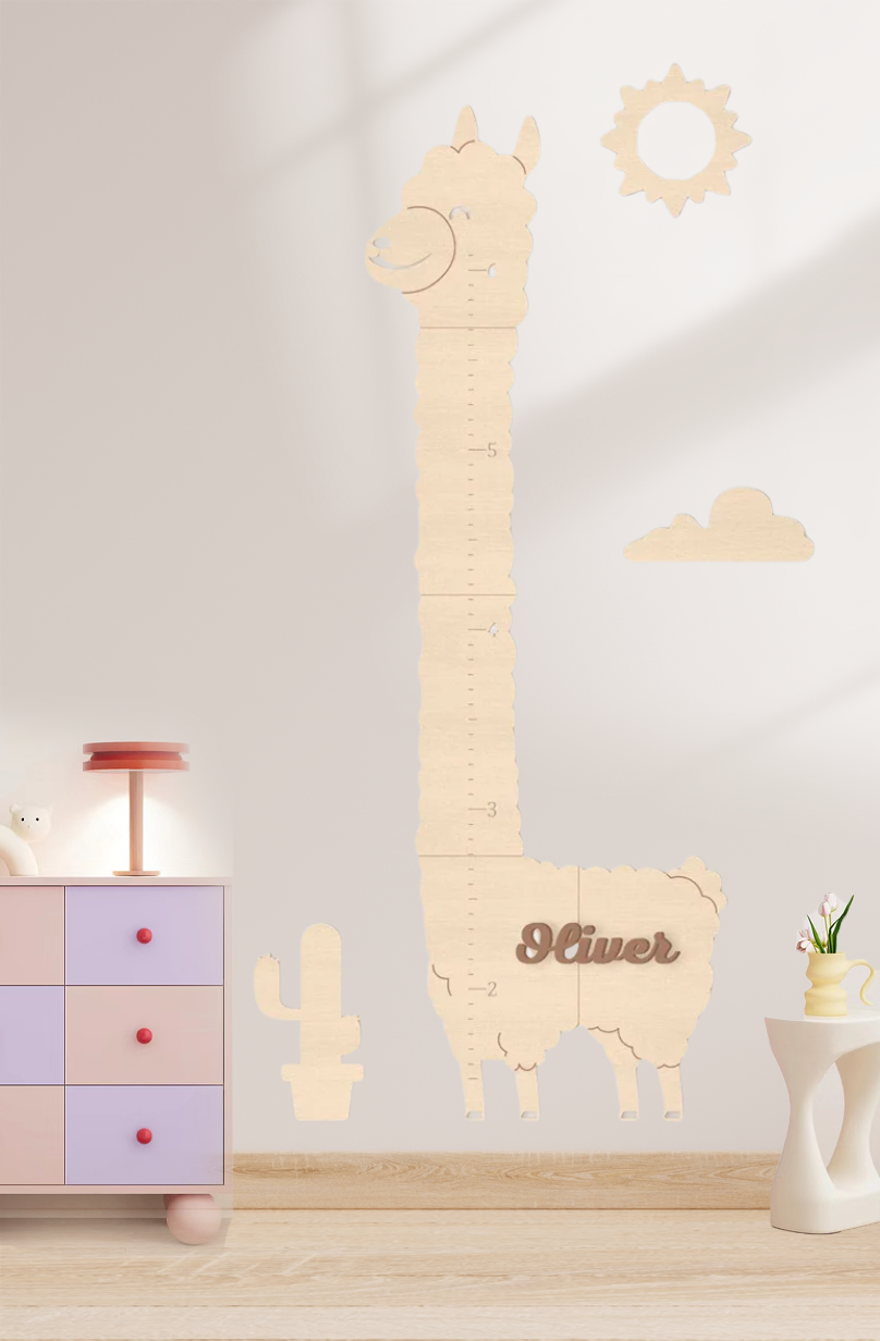 Personalisierte Holz-Alpaka-Wachstumsdiagramm Kinderzimmer Dekoration