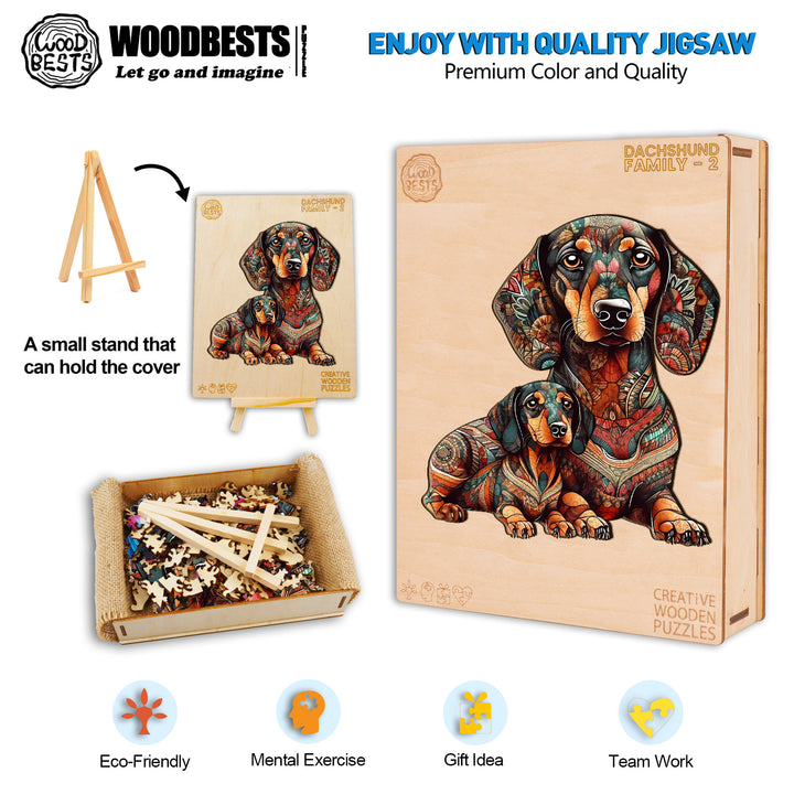 Dachshund Family - 2 Wooden Jigsaw Puzzle