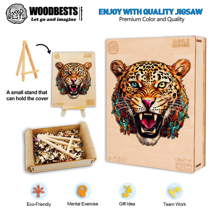 Agile Leopard Wooden Jigsaw Puzzle-Woodbests