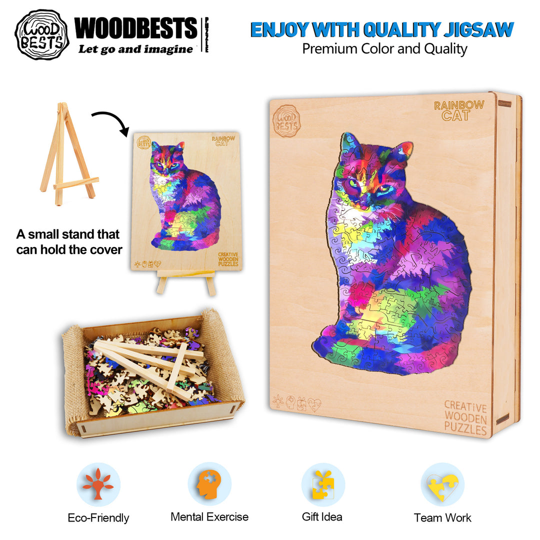 Rainbow Cat Wooden Jigsaw Puzzle