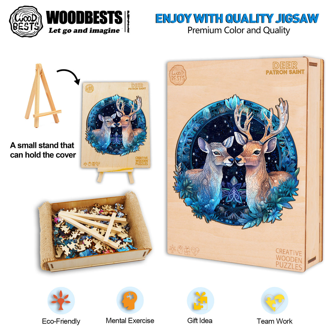 Deer Patron Saint Wooden Jigsaw Puzzle-Woodbests