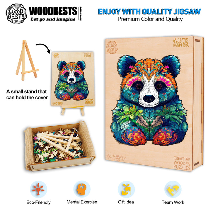 Cute Panda Wooden Jigsaw Puzzle-Woodbests