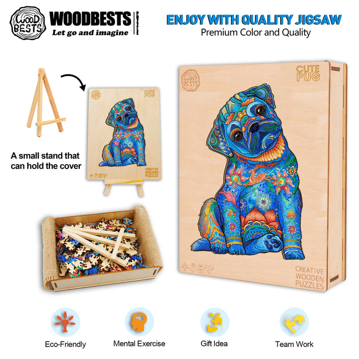 Cute Pug Wooden Jigsaw Puzzle