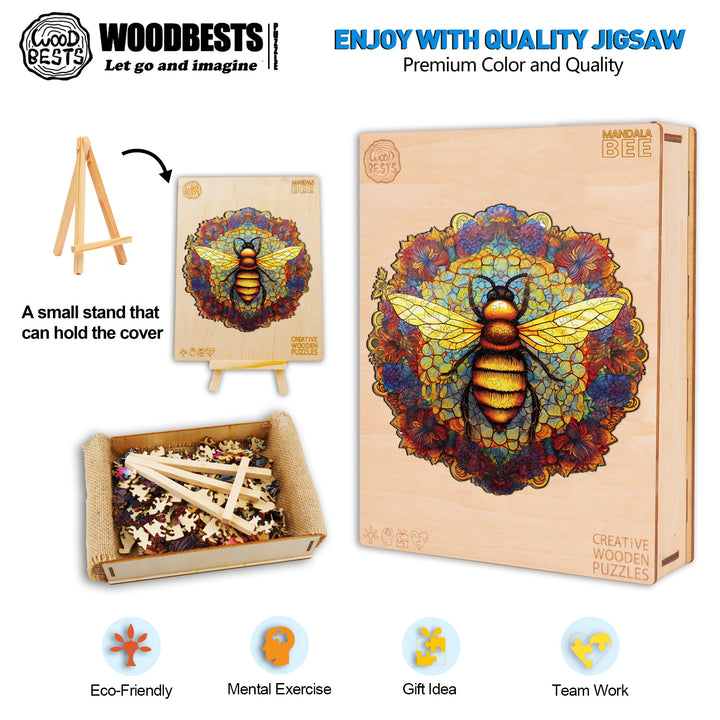 Mandala Bee Wooden Jigsaw Puzzle-Woodbests